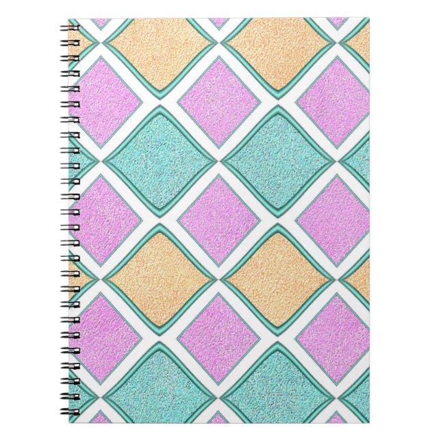  Pastel Harlequin Prism Diamond Pattern Notebook (Front)