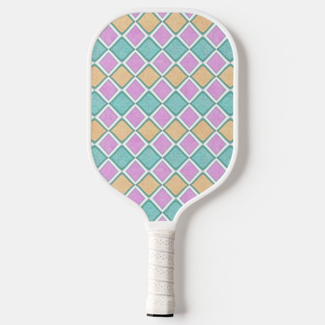  Pastel Harlequin Prism Diamond Pattern Pickleball Paddle (Back)