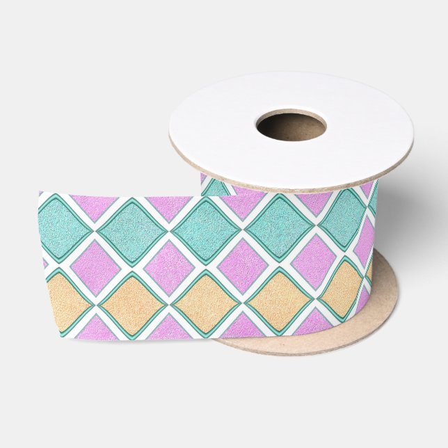  Pastel Harlequin Prism Diamond Pattern Satin Ribbon (Spool)