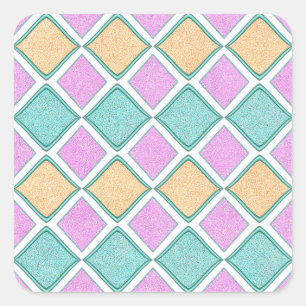 Pastel Harlequin Prism Diamond Pattern Square Sticker
