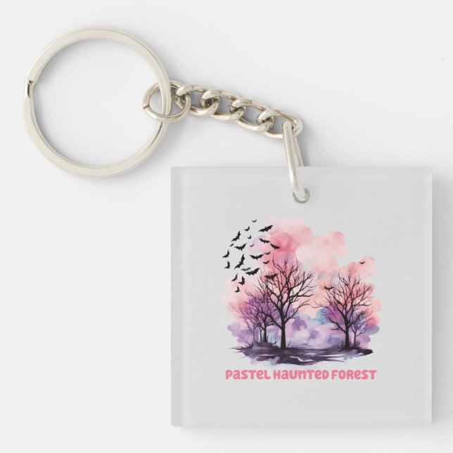 Pastel Haunted Forest – Spooky-Cute Pastel Purple Key Ring (Front)