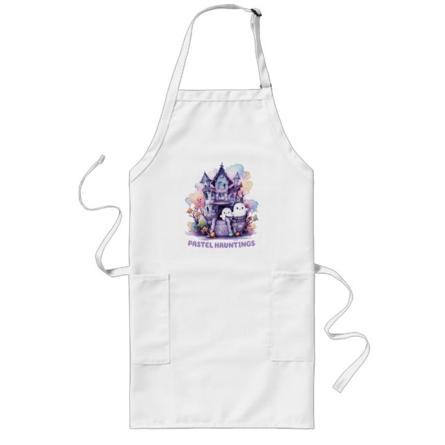 Pastel Hauntings – Cute Pastel Purple House Long Apron (Front)