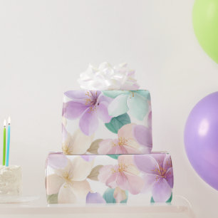 Pastel Hawaii Plumeria Purple Green Frangipani Wrapping Paper