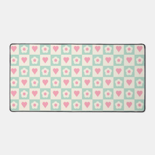 Pastel Heart and Flower Pattern Desk Mat