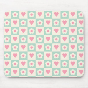 Pastel Heart and Flower Pattern Mouse Pad