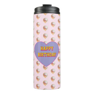 Pastel Heart Balloon Happy Birthday Design Thermal Tumbler