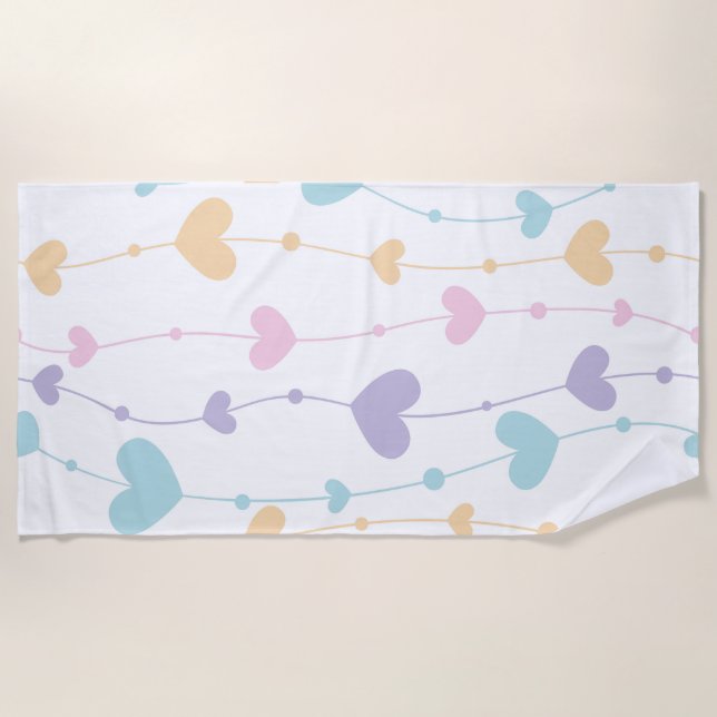 Pastel Heart Garland Beach Towel (Front)