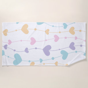 Pastel Heart Garland Beach Towel