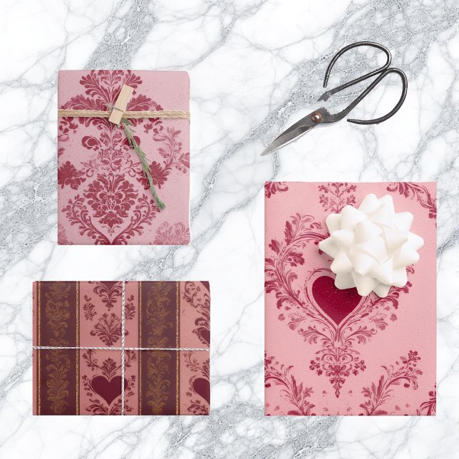 Pastel Heart Motif Delicate Floral Pattern Elegant Wrapping Paper Sheet (Pastel Heart Motif Delicate Floral Pattern Elegant Wrapping Paper Sheets)