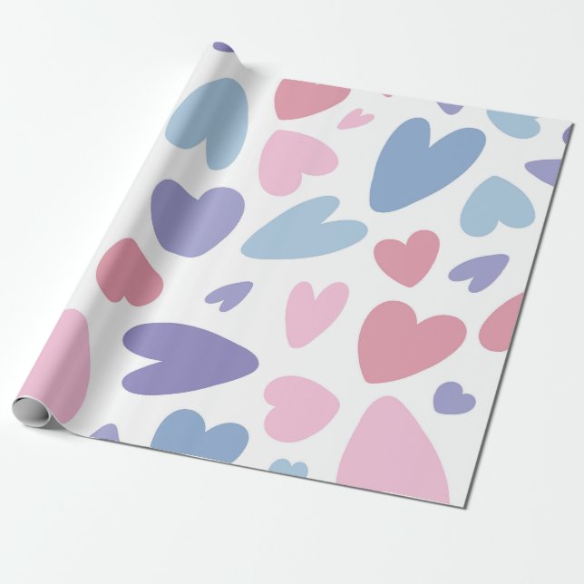 Pastel Heart Scatter Pattern Wrapping Paper (Unrolled)
