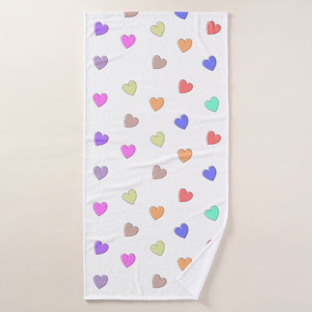 Pastel Heart Shape Pattern Bath Towel (Bath Towel)