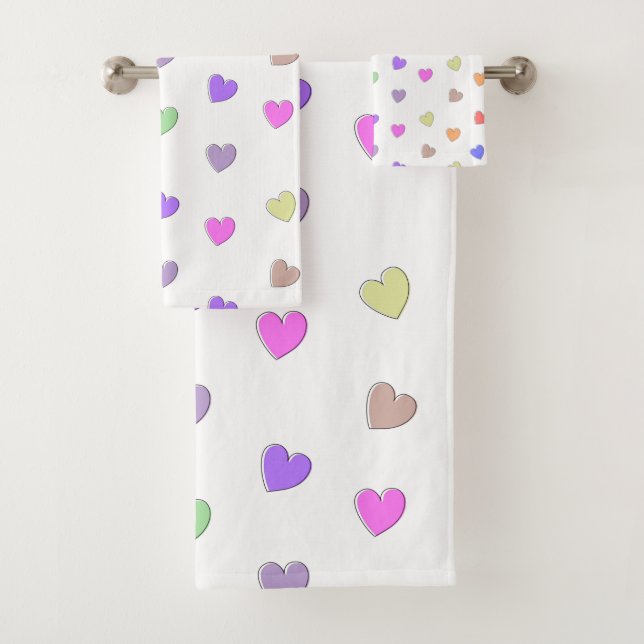 Pastel Heart Shape Pattern Bath Towel Set (Insitu)