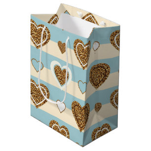 Pastel Heart Stripes Glitter Style Pattern (11) Medium Gift Bag