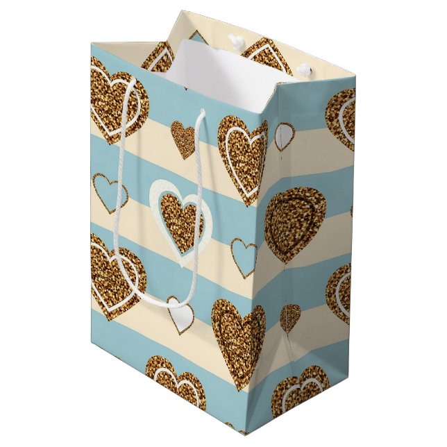 Pastel Heart Stripes Glitter Style Pattern (11) Medium Gift Bag (Front Angled)