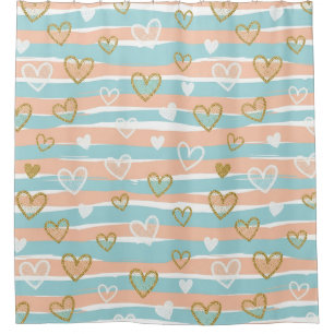 Pastel Heart Stripes Glitter Style Pattern (11) Shower Curtain