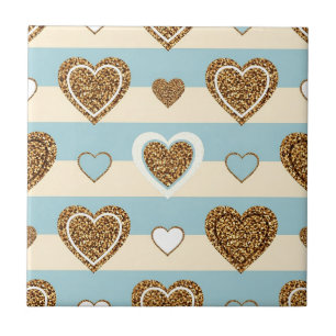 Pastel Heart Stripes Glitter Style Pattern (11) Tile