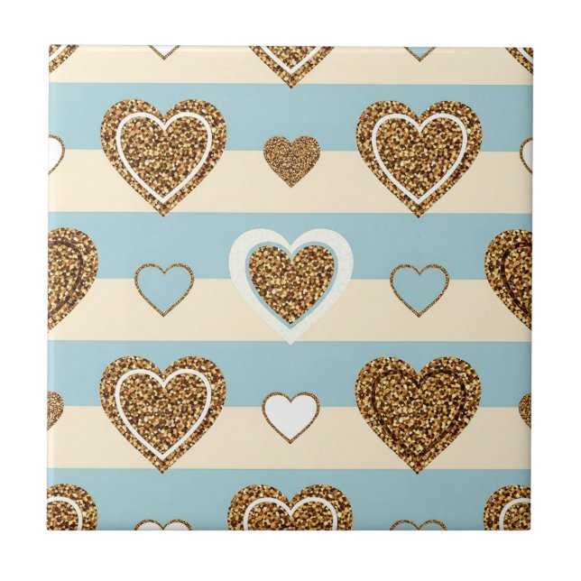 Pastel Heart Stripes Glitter Style Pattern (11) Tile (Front)