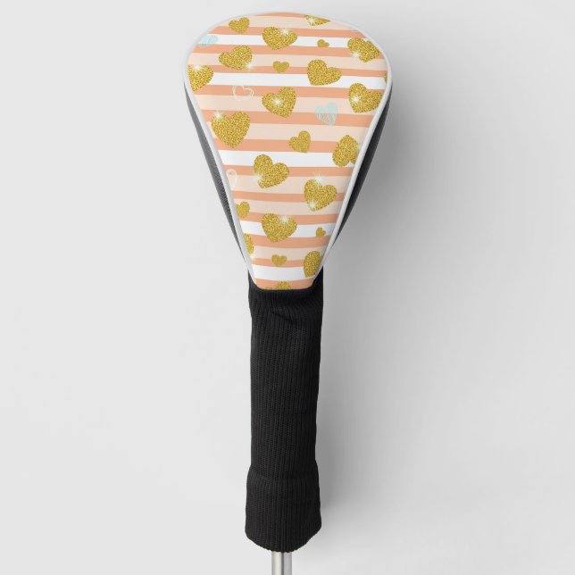 Pastel Heart Stripes Glitter Style Pattern (12) Golf Head Cover (Front)