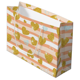 Pastel Heart Stripes Glitter Style Pattern (12) Large Gift Bag