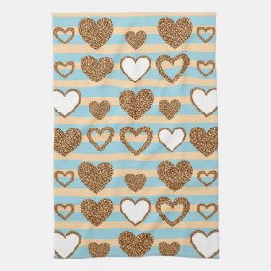 Pastel Heart Stripes Glitter Style Pattern (13) Tea Towel