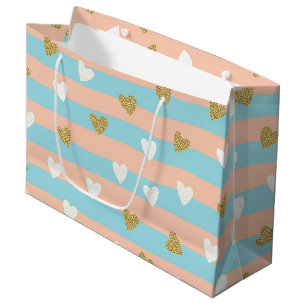 Pastel Heart Stripes Glitter Style Pattern (14) Large Gift Bag