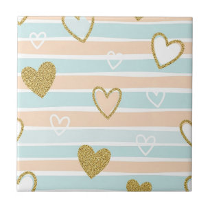 Pastel Heart Stripes Glitter Style Pattern (15) Tile