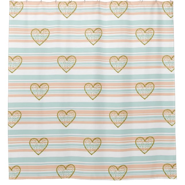 Pastel Heart Stripes Glitter Style Pattern (17) Shower Curtain (Front)