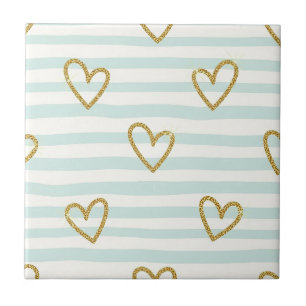 Pastel Heart Stripes Glitter Style Pattern (1) Tile