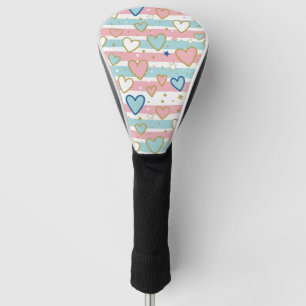 Pastel Heart Stripes Glitter Style Pattern (3) Golf Head Cover