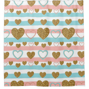 Pastel Heart Stripes Glitter Style Pattern (4) Shower Curtain