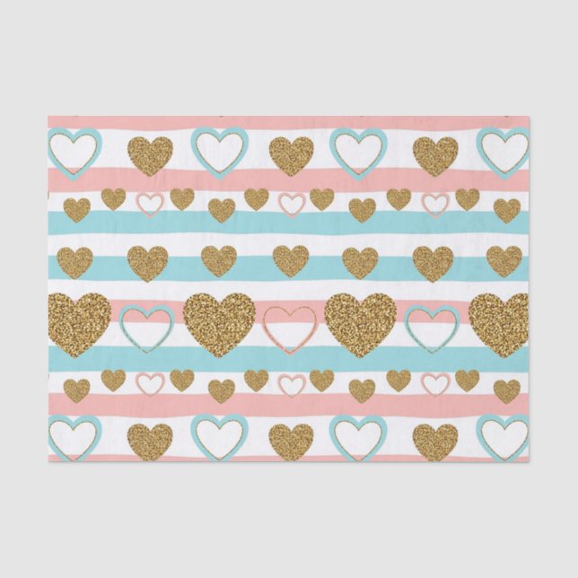 Pastel Heart Stripes Glitter Style Pattern (4) Tissue Paper (Front)