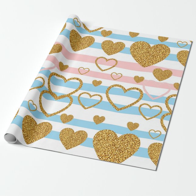 Pastel Heart Stripes Glitter Style Pattern (5) Wrapping Paper (Unrolled)