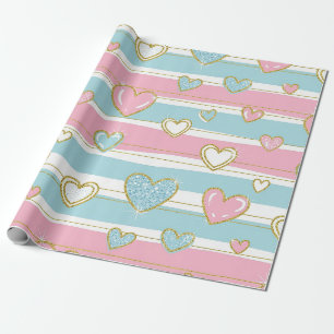 Pastel Heart Stripes Glitter Style Pattern (6) Wrapping Paper