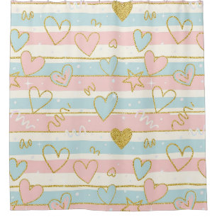 Pastel Heart Stripes Glitter Style Pattern (7) Shower Curtain