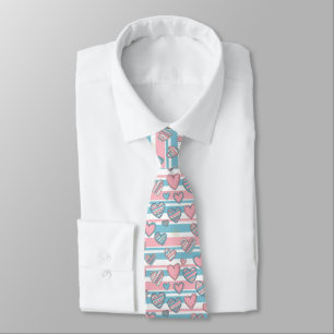 Pastel Heart Stripes Glitter Style Pattern (8) Tie