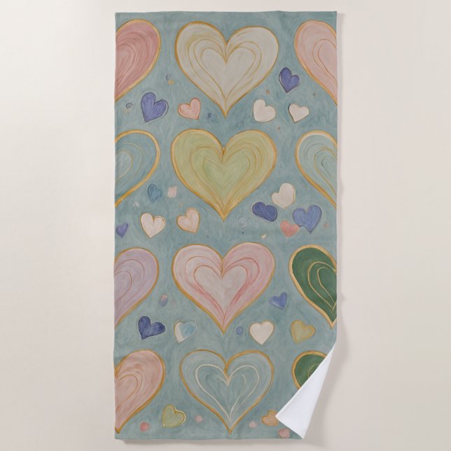 Pastel Heart Tapestry Beach Towel (Front)