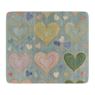 Pastel Heart Tapestry Cutting Board