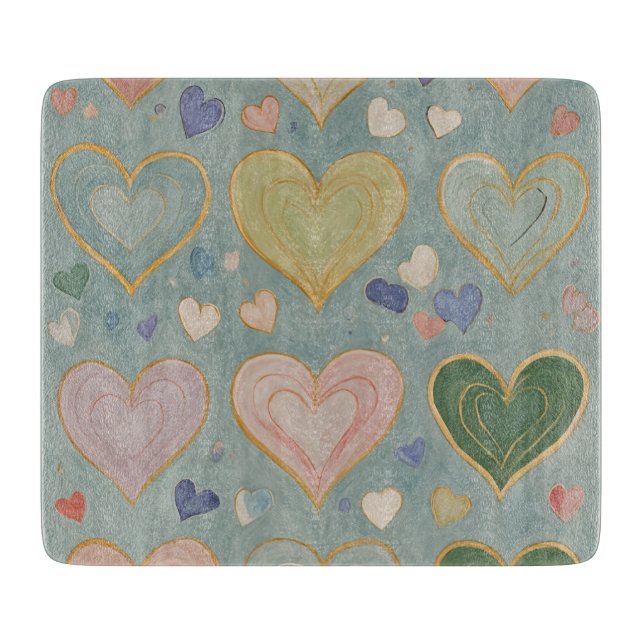 Pastel Heart Tapestry Cutting Board (Front)