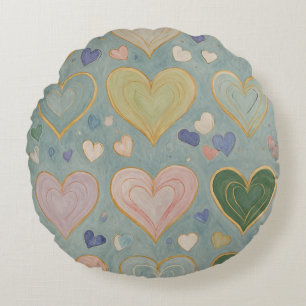 Pastel Heart Tapestry Round Cushion