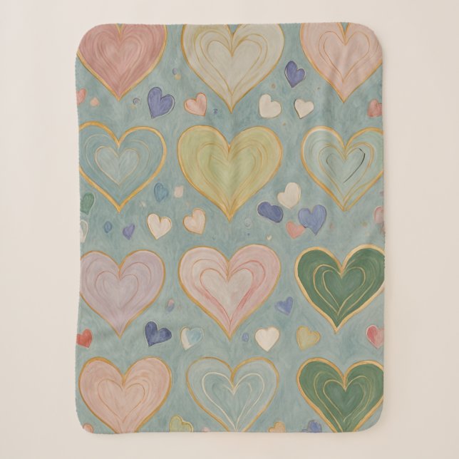 Pastel Heart Tapestry Sherpa Blanket (Front)