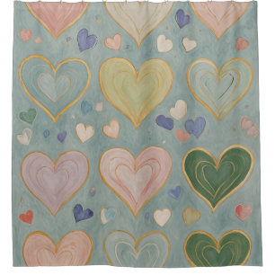 Pastel Heart Tapestry Shower Curtain