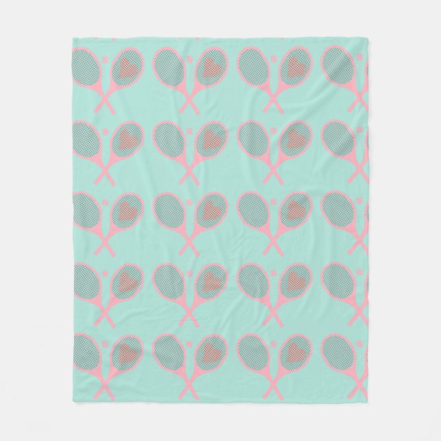 Pastel Heart Tennis Player Racquets Ball Design    Fleece Blanket (Front)