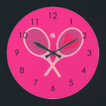 Pastel Heart Tennis Player Racquets Pink Girl  Large Clock<br><div class="desc">Classic and elegant, preppy pink Tennis Rackets with heart For Her | Summer Tennis Court. Gift for tennis player, pink racquet tennis match on a white background. Personalized Gift for a tennis player. Trendy tennis players home decor. Trendy modern tennis player gifts. Cool retro modern gift for your school tennis...</div>