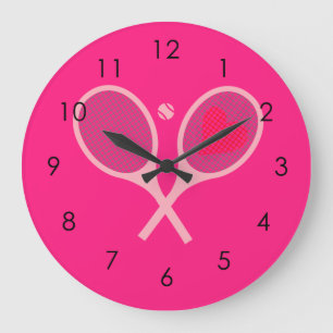 Pastel Heart Tennis Player Racquets Pink Girl  Large Clock