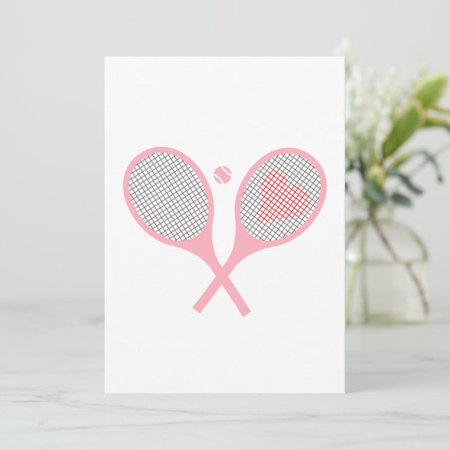 Pastel Heart Tennis Racquets And Ball Design  Invitation (Standing Front)