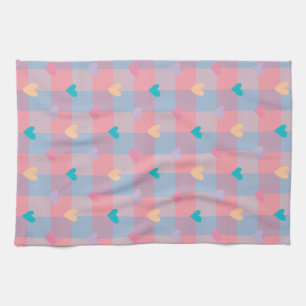 Pastel Hearts Chequerboard Pattern – Cute Seamless Tea Towel