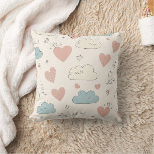Pastel Hearts & Clouds Watercolor Dream (10) Cushion