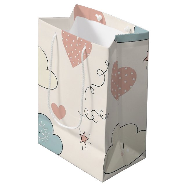 Pastel Hearts & Clouds Watercolor Dream (10) Medium Gift Bag (Front Angled)