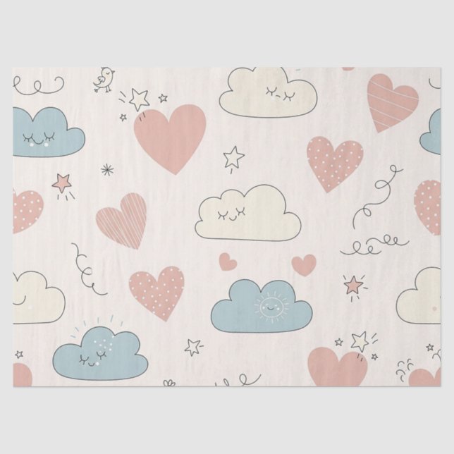 Pastel Hearts & Clouds Watercolor Dream (10) Tissue Paper (Front)