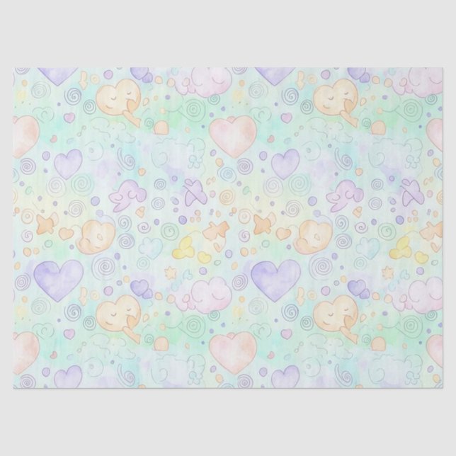 Pastel Hearts & Clouds Watercolor Dream (2) Tissue Paper (Front)